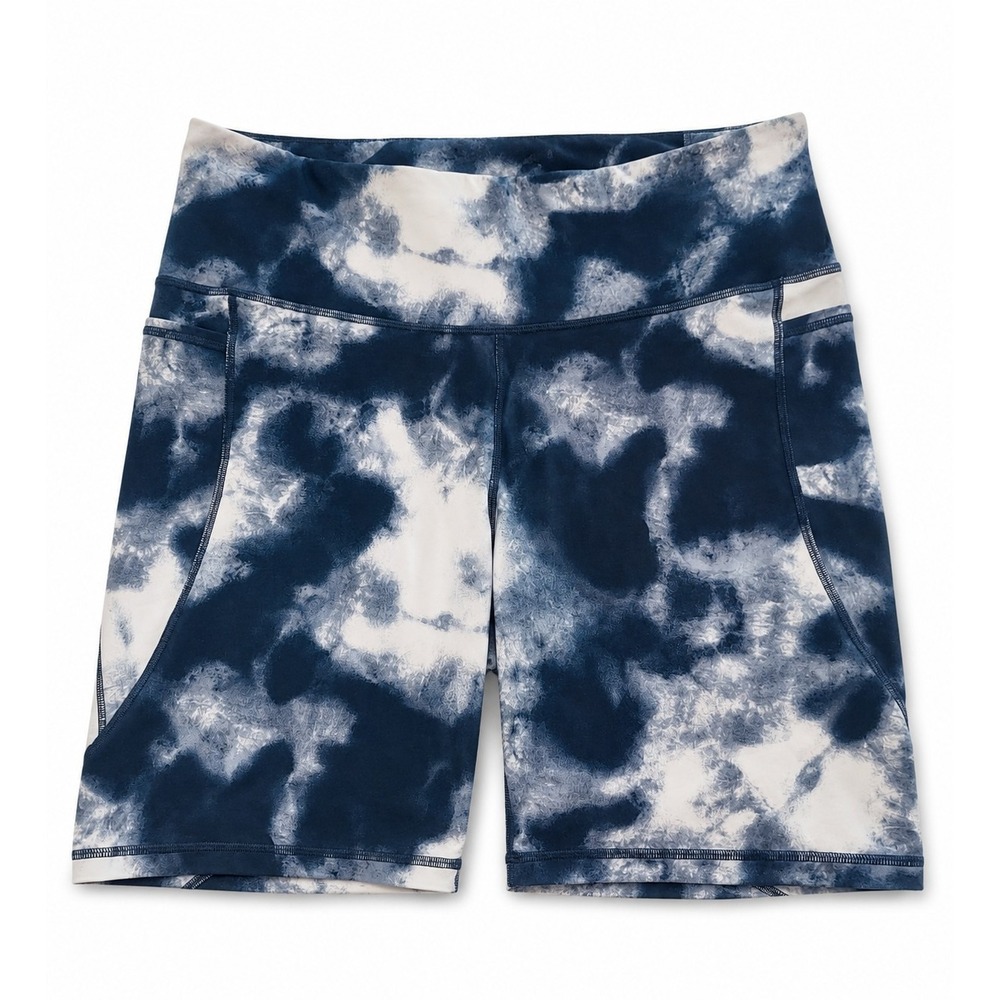 Old Navy PowerSoft Biker Shorts XXL Blue Tie Dye High Rise Pockets Active